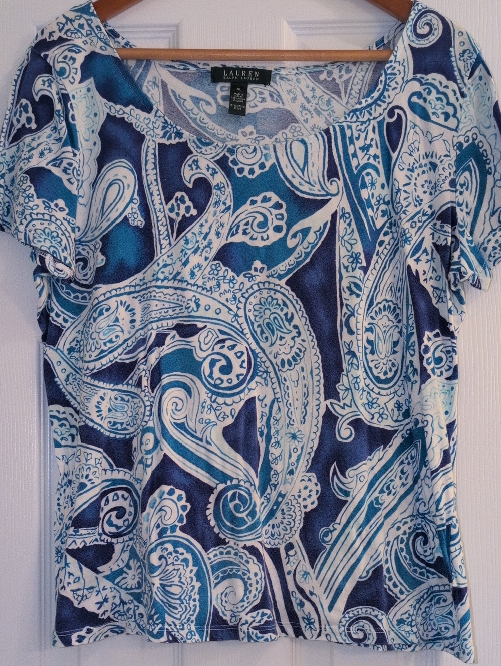 Lauren Ralph Lauren Navy, Light Blue and White Paisley Short-Sleeve Tee